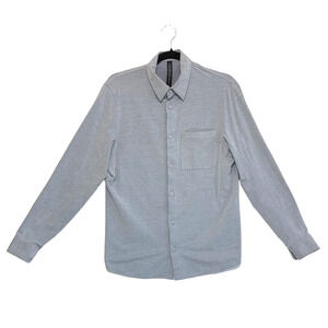 Lululemon Commission Long-Sleeve Casual Shirt Men's Size S Blue Linen White